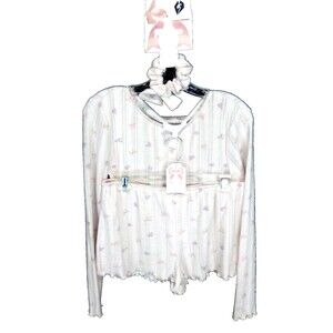 Pink Rose 2Pc. Women's Juniors Soft Cottage Long Sleeve Short Pajama Set Size L